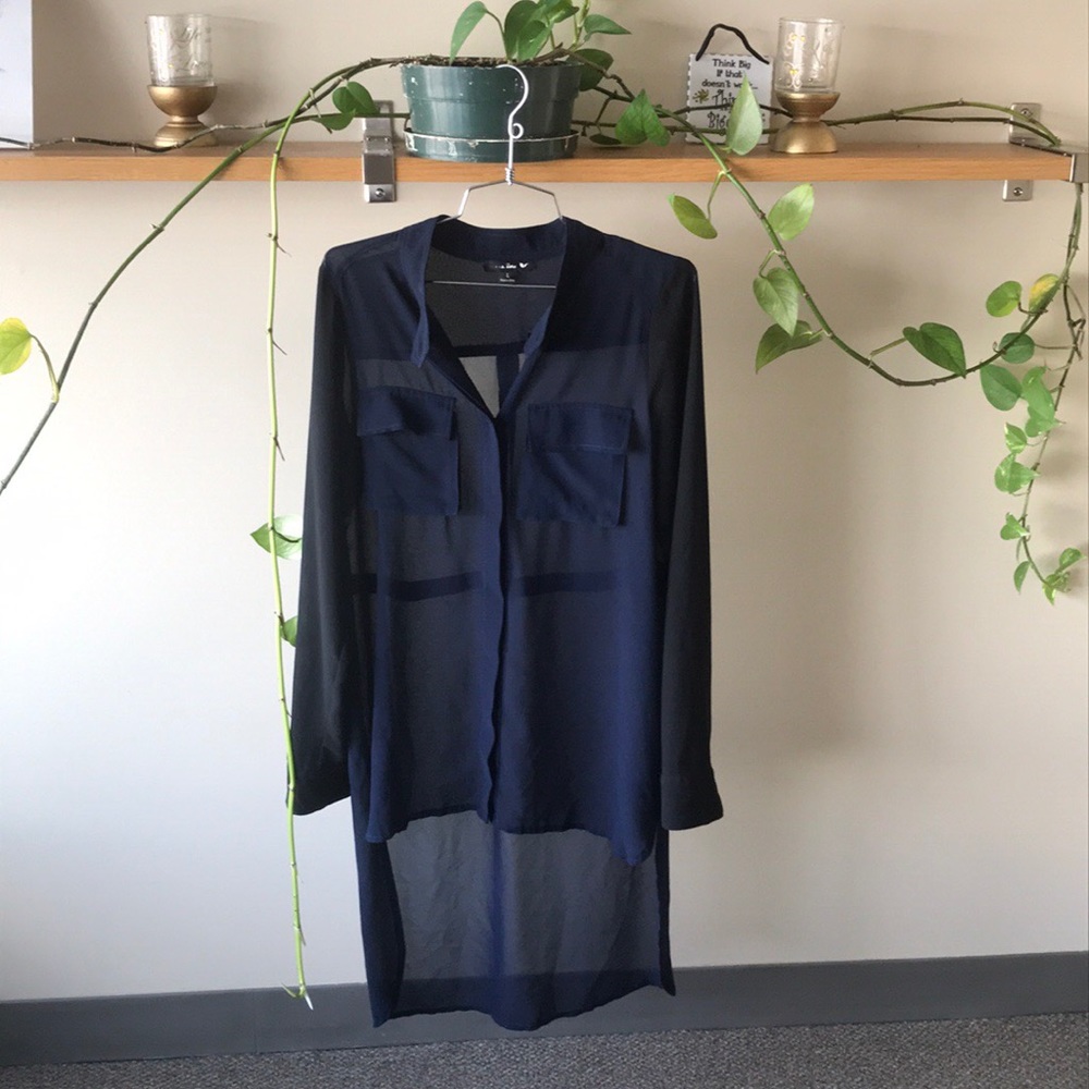 Double Zero Hi-Low Dark Navy & Black Sheer Tunic